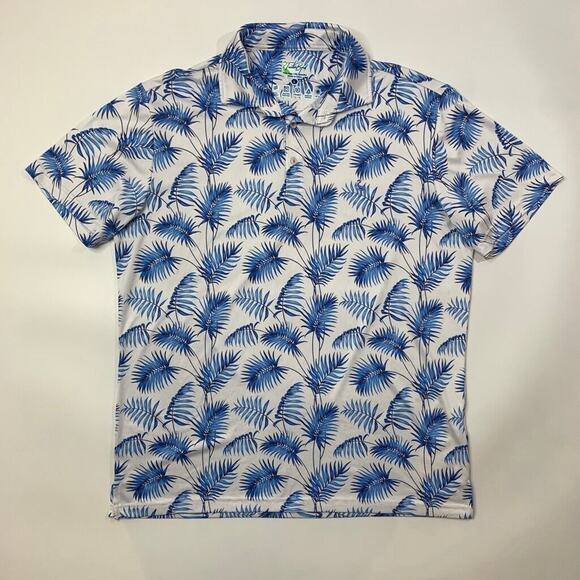 TailorByrd Polo Shirt Mens L Large Blue White Floral Performance Moisture Wick - Picture 2 of 9